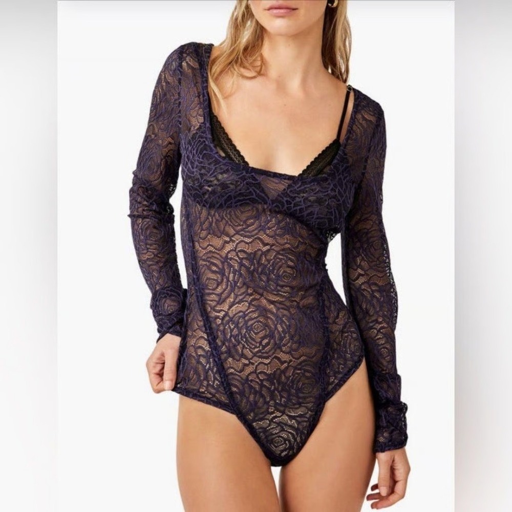 NEW Intimately Free People Womens In My Head Lace Bodysuit SZ M Whimsigoth Sheer